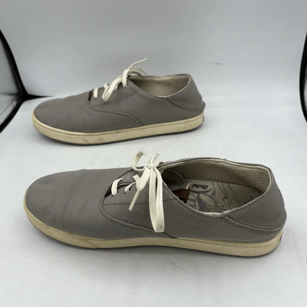 OluKai Shoes Mens Size 10 Kahu Lace Gray Casual Boat Sneaker Canvas